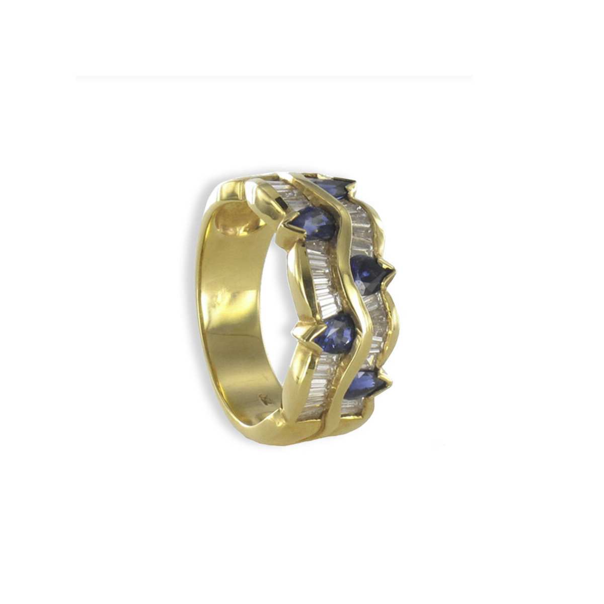 GOLD RING WITH BLUE PRECIOUS STONES