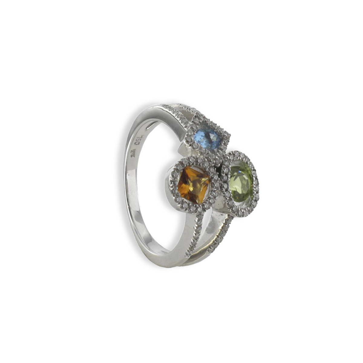 GOLD RING WITH COLORED STONES AND DIAMONDS 0.32 KTES