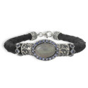 SILVER AND LEATHER BRACELET WITH NATURAL STONES