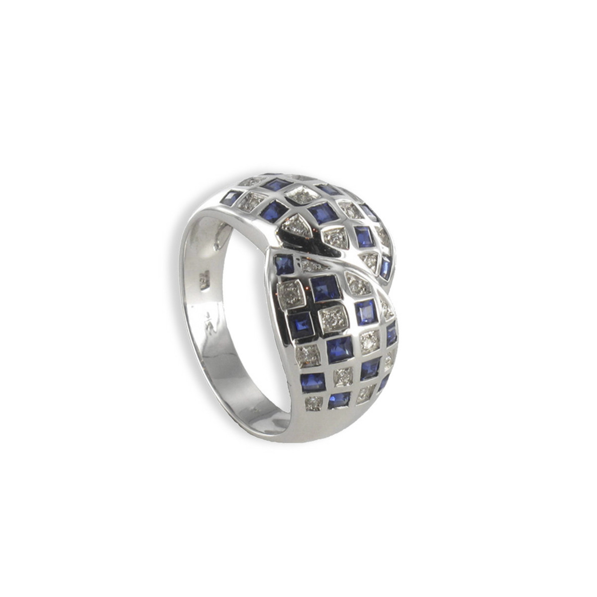 GOLD RING DIAMONDS AND SQUARE SAPPHIRES