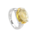 GOLD RING POLISHED QUARTZ AND 4 DIAMONDS