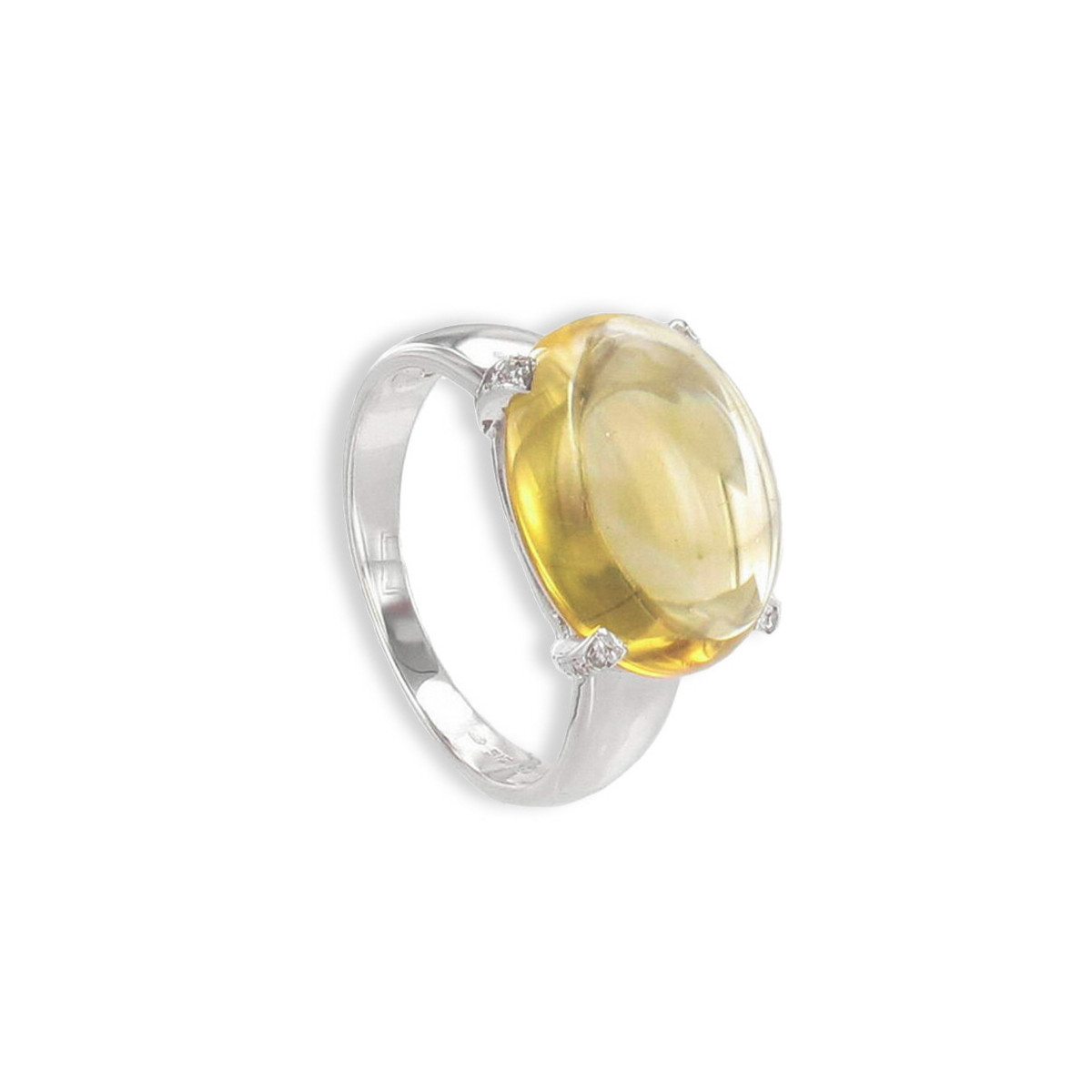 GOLD RING POLISHED QUARTZ AND 4 DIAMONDS