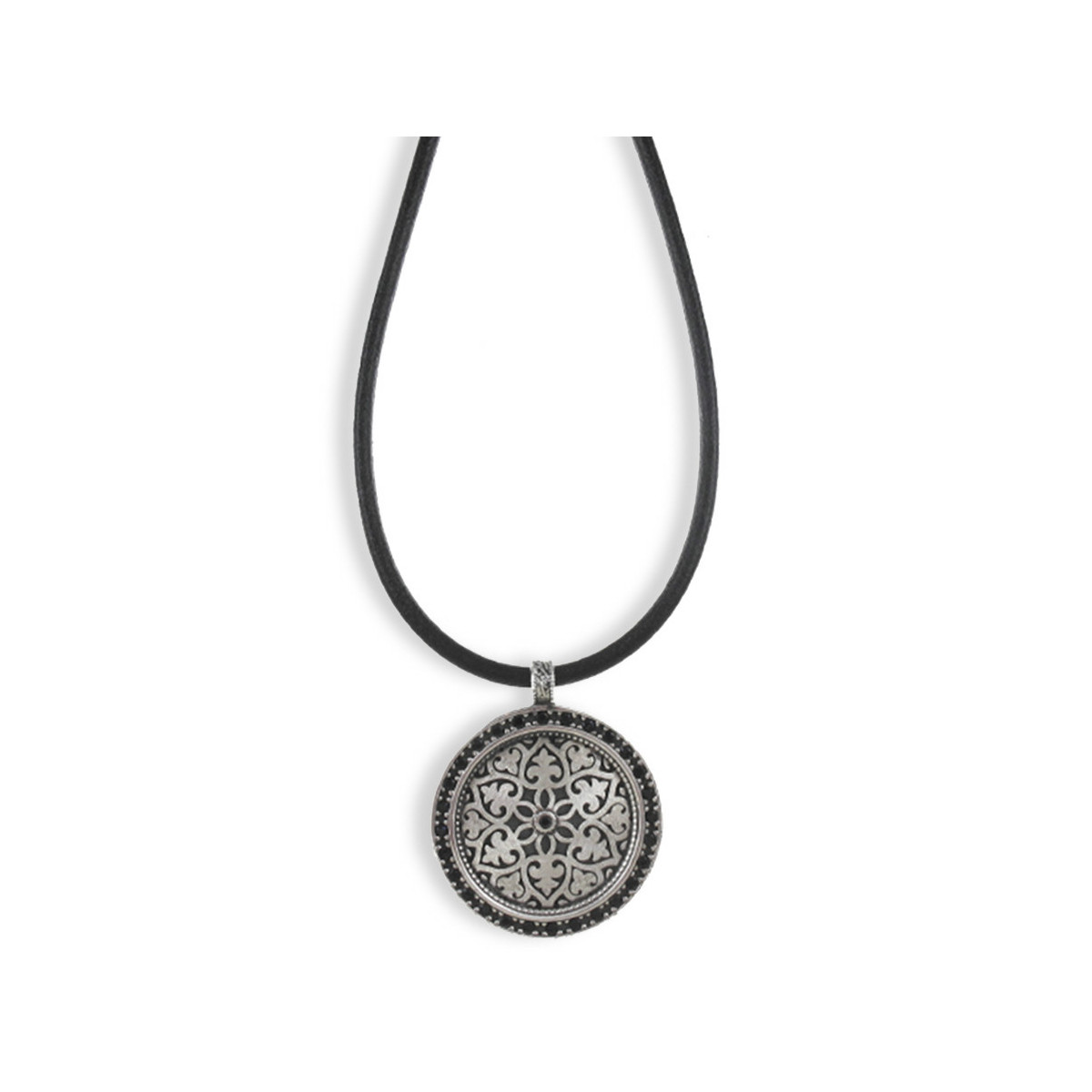 COLLAR CUIR I PLATA AMB ESPINELES