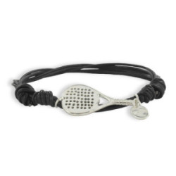 PULSERA CUERO Y RAQUETA DE PÁDEL PLATA