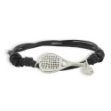 PULSERA CUERO Y RAQUETA DE PÁDEL PLATA