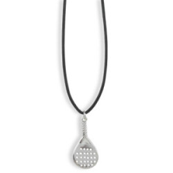 SILVER PADEL RACKET LEATHER NECKLACE