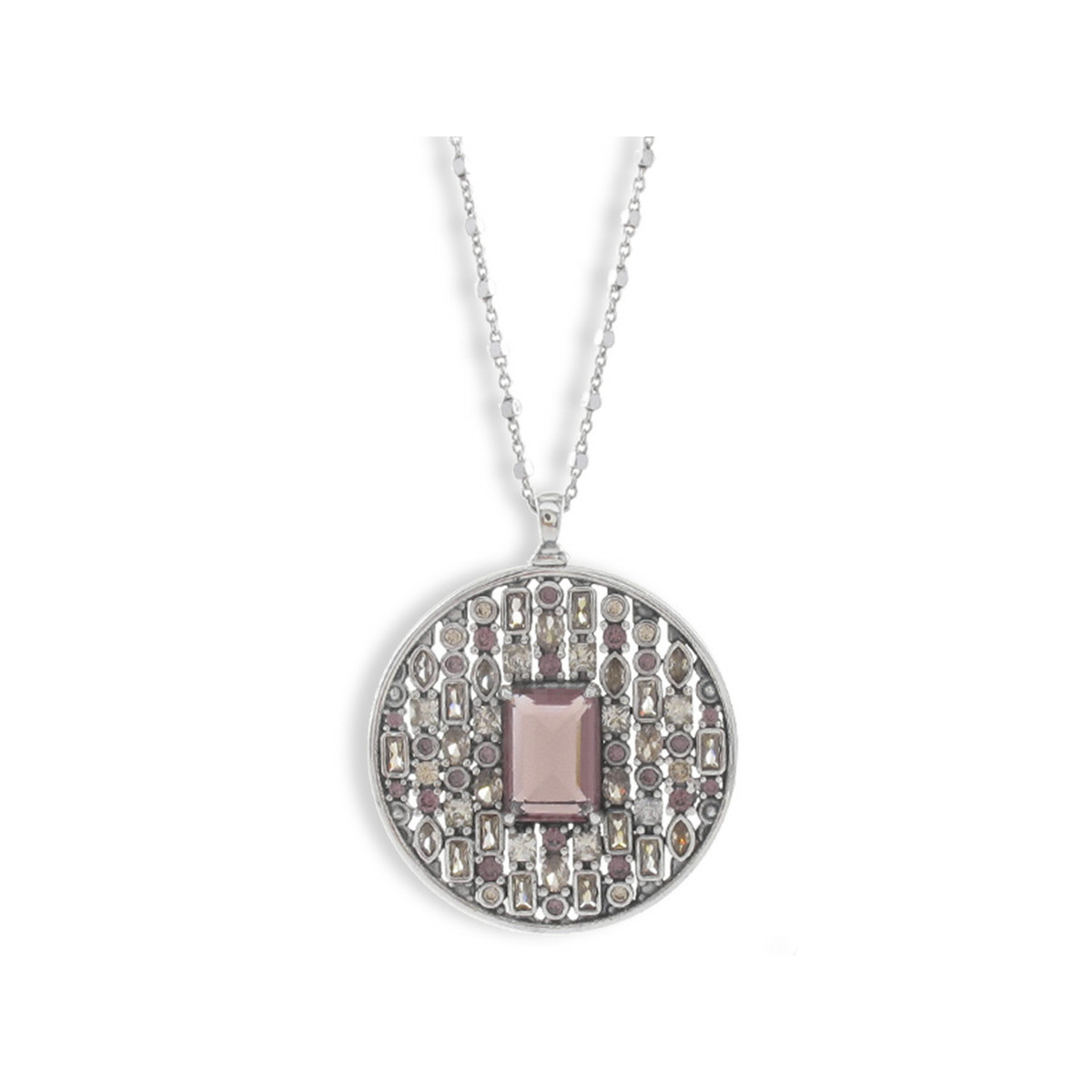 SILVER MEDALLION NECKLACE WITH RHODOLITE