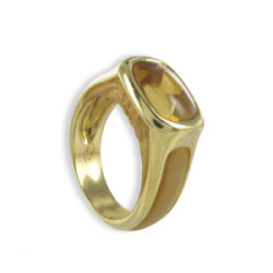 ANILLO ORO CUARZO AMARILLO DOS PANTERAS
