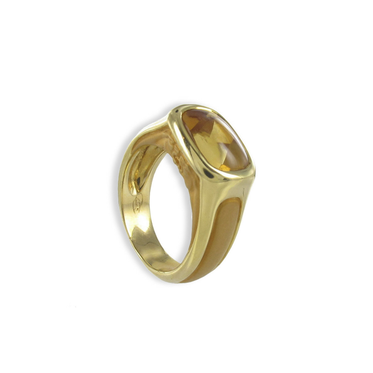 ANILLO ORO CUARZO AMARILLO DOS PANTERAS