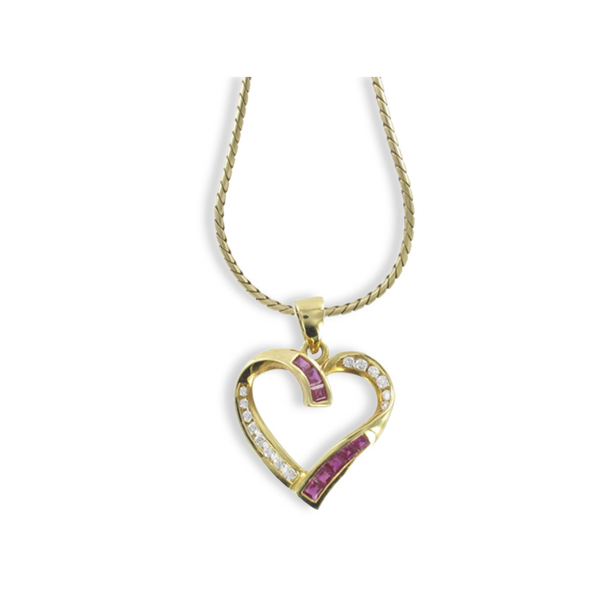 COLGANTE CORAZON DIAMANTES Y RUBIS