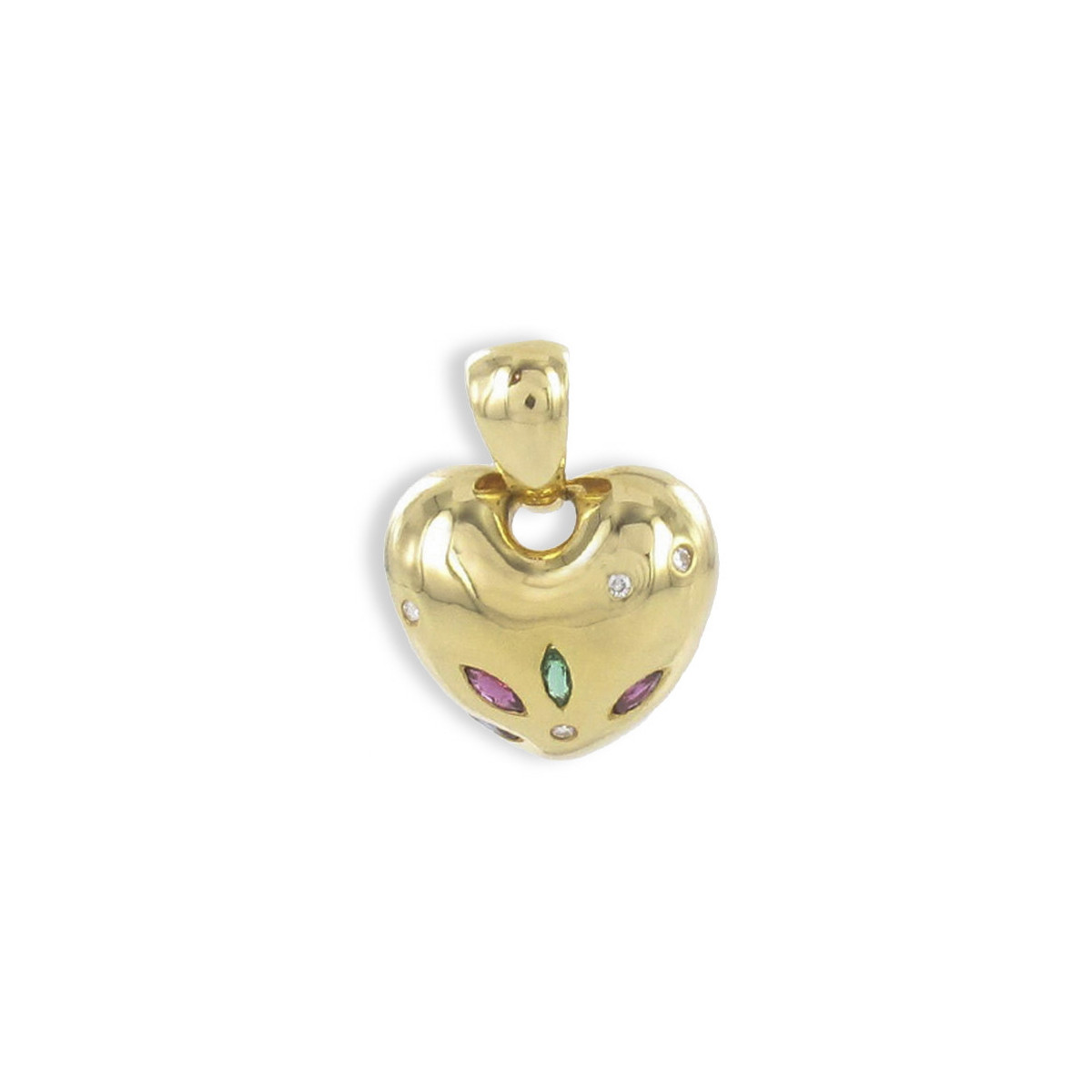 YELLOW GOLD PENDANT W/ DIAMONDS AND COLORED STONES