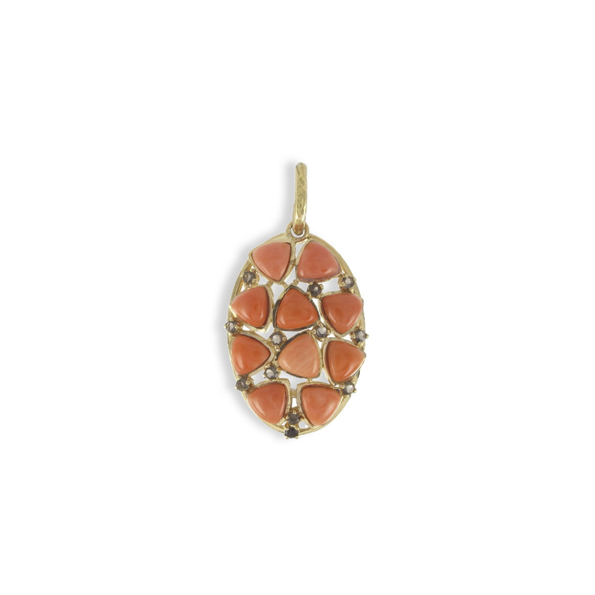 GOLD PENDANT WITH CORAL AND QUARTZ
