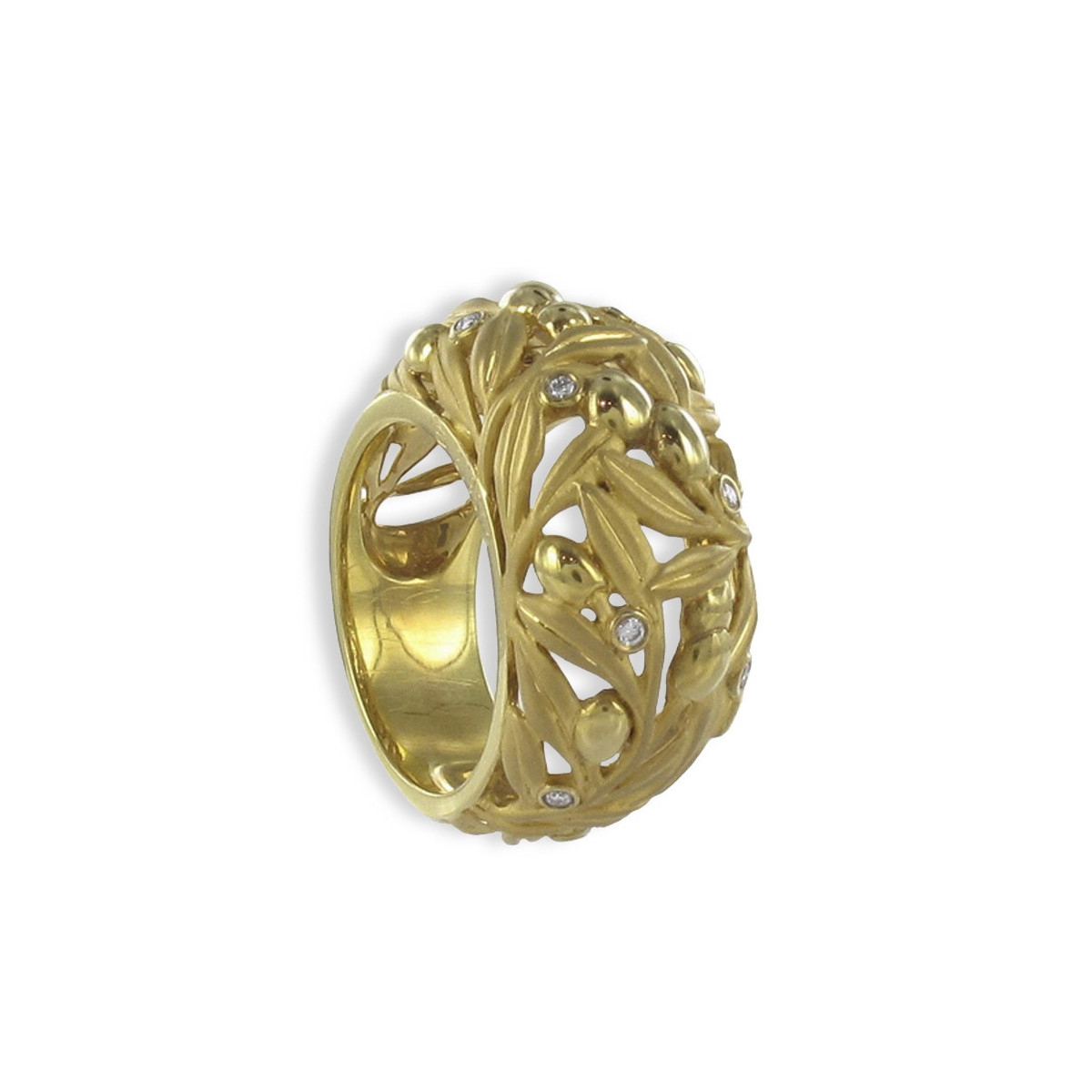 GOLD OLIVE BRANCHES RING WITH DIAMONDS