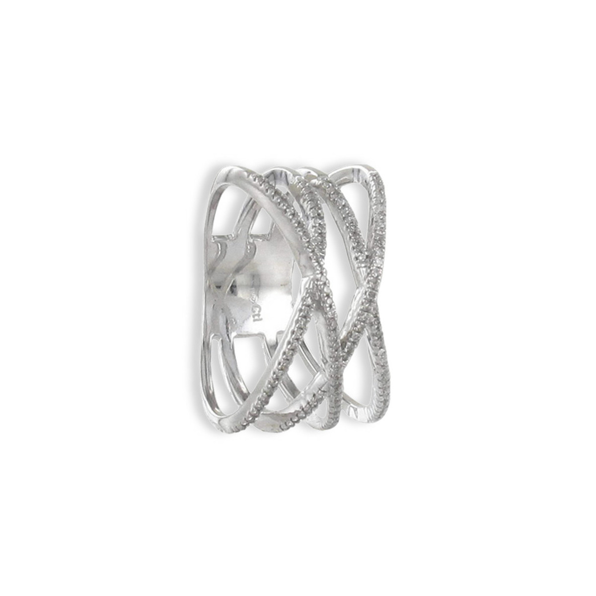 GOLD RING CROSSED THREADS WITH DIAMONDS