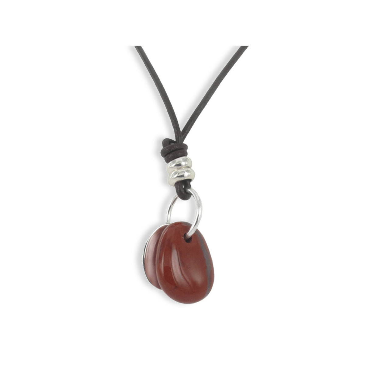 LEATHER AND SILVER NECKLACE RED JASPER
