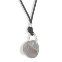 LEATHER NECKLACE SILVER AND AGATA BANDED