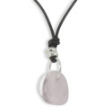 LEATHER AND SILVER NECKLACE PINK QUARTZ