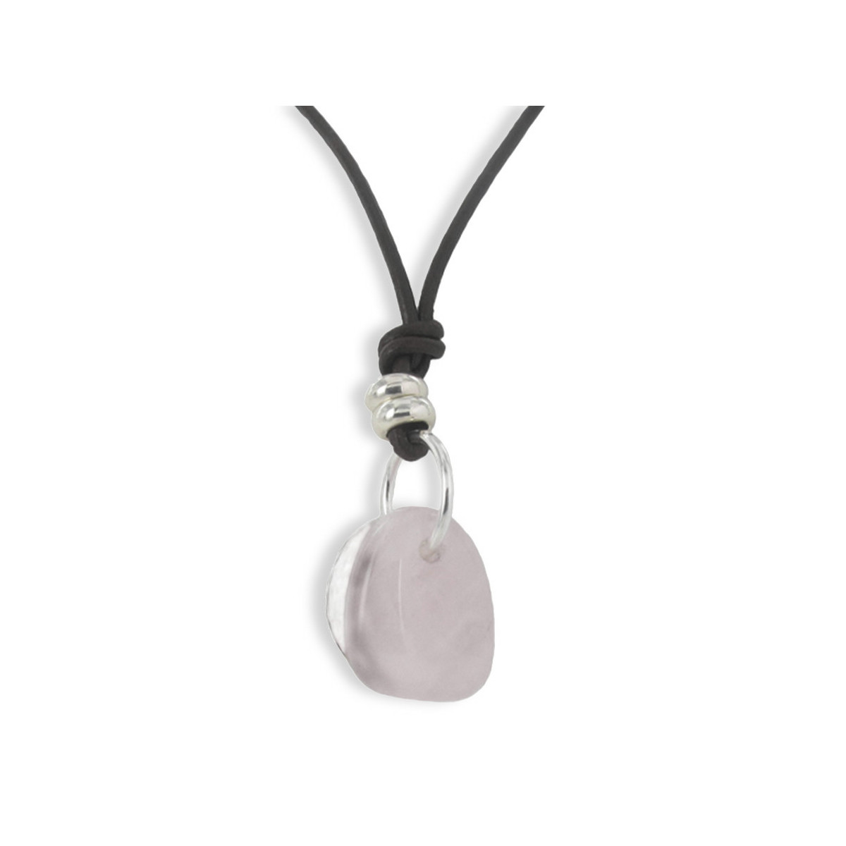 LEATHER AND SILVER NECKLACE PINK QUARTZ
