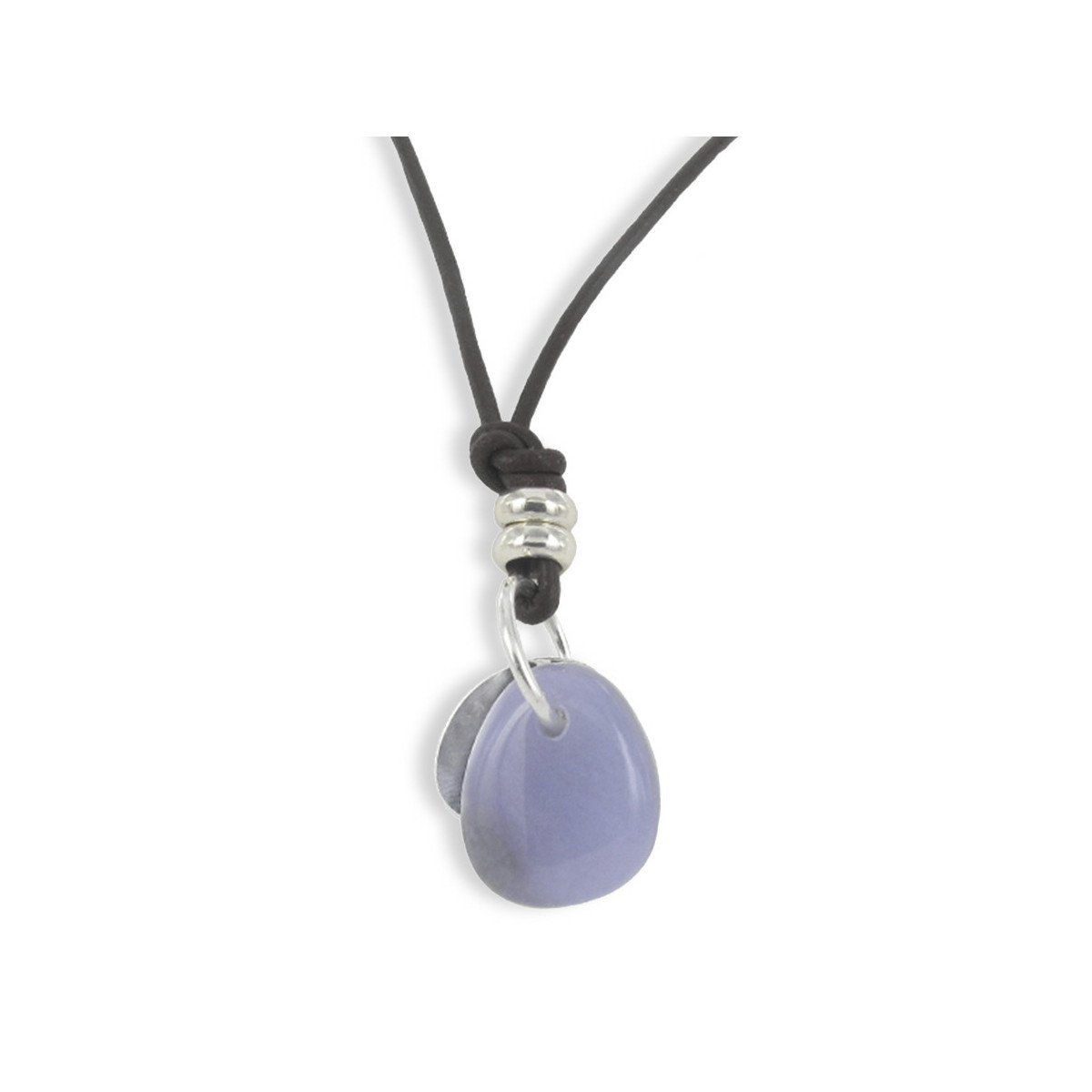 LEATHER AND SILVER NECKLACE CHALCEDONY