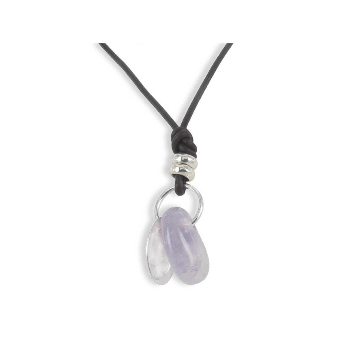 LEATHER AND SILVER NECKLACE AMETHYST
