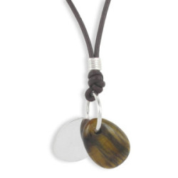 LEATHER NECKLACE SILVER AND TIGER EYE