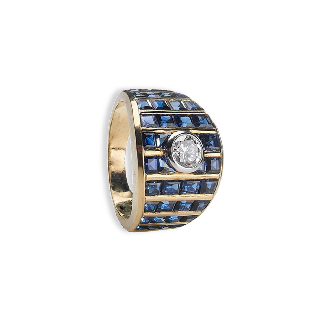 GOLD DIAMOND RING AND SQUARE SAPPHIRES