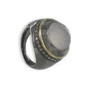 SILVER AND GOLD RING WITH QUARTZ AND DIAMONDS