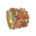 GOLD RING WITH CORAL AND NATURAL STONES