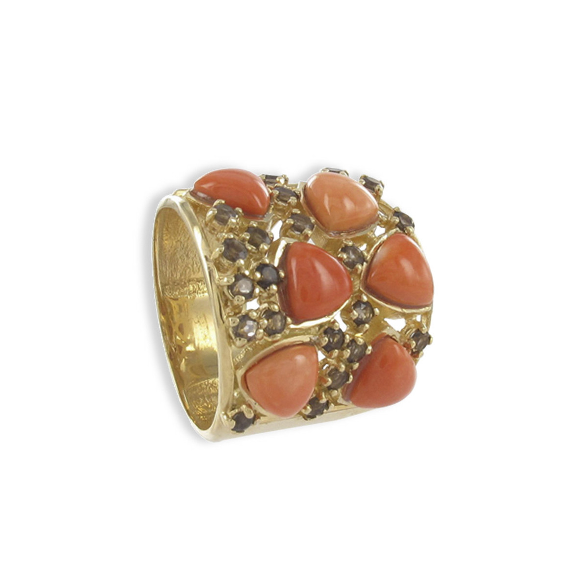 GOLD RING WITH CORAL AND NATURAL STONES