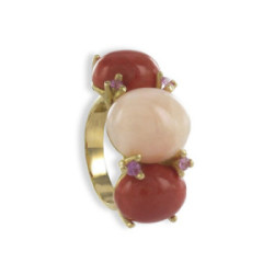 RING GOLD WITH CORAL AND SAPPHIRES