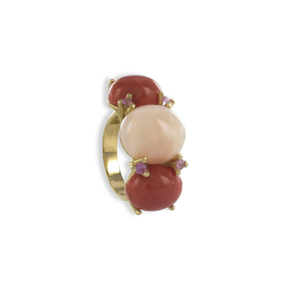 RING GOLD WITH CORAL AND SAPPHIRES