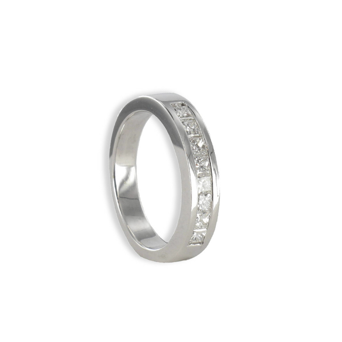 MEDIA ALIANZA DE 8 DIAMANTES TALLA PRINCESA EN ORO BLANCO 18K 0,48 CT