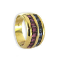 WIDE YELLOW GOLD RING WITH SQUARE STONES