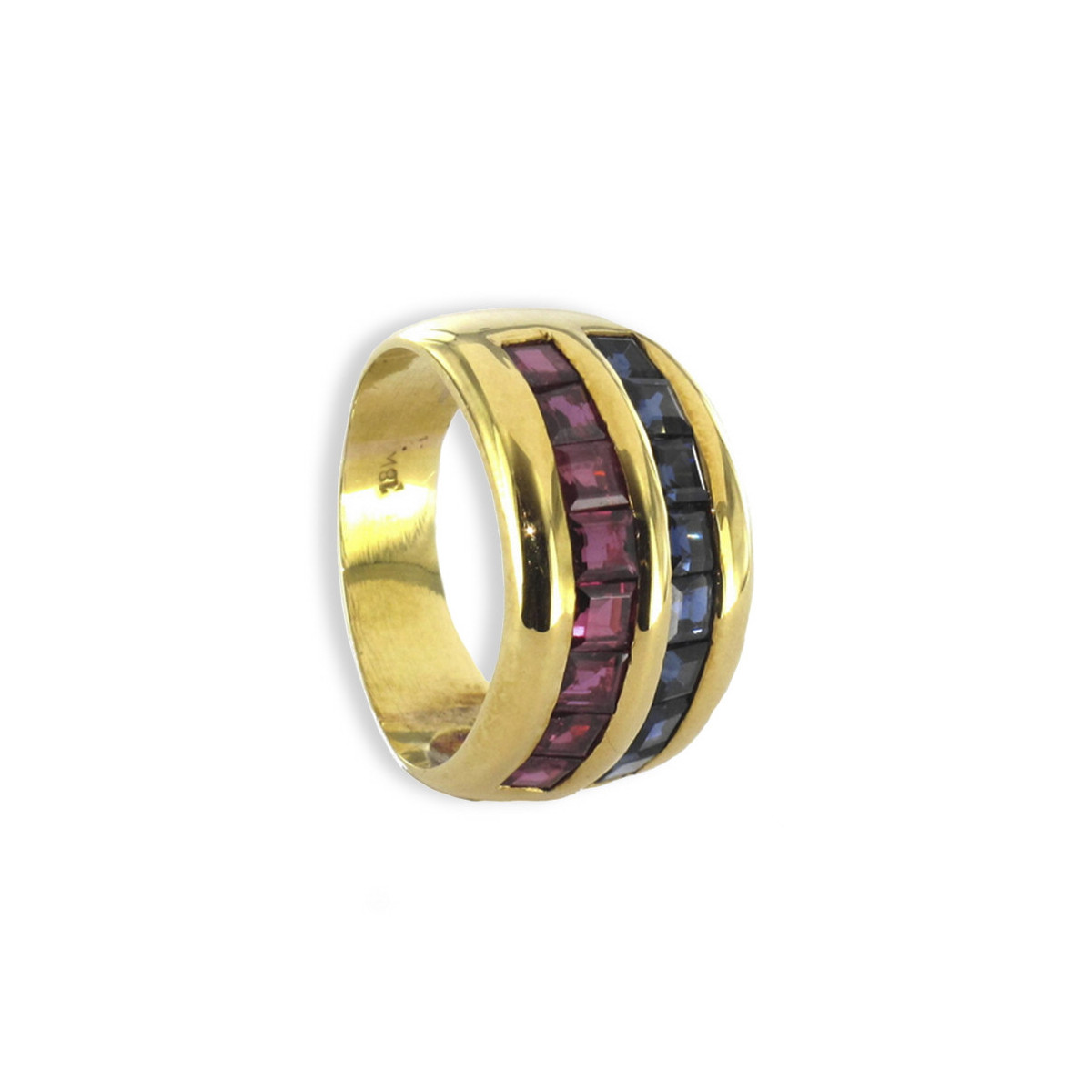 WIDE YELLOW GOLD RING WITH SQUARE STONES