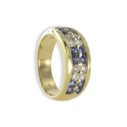 GOLD RING 5 FLOWERS DIAMONDS AND SAPPHIRES
