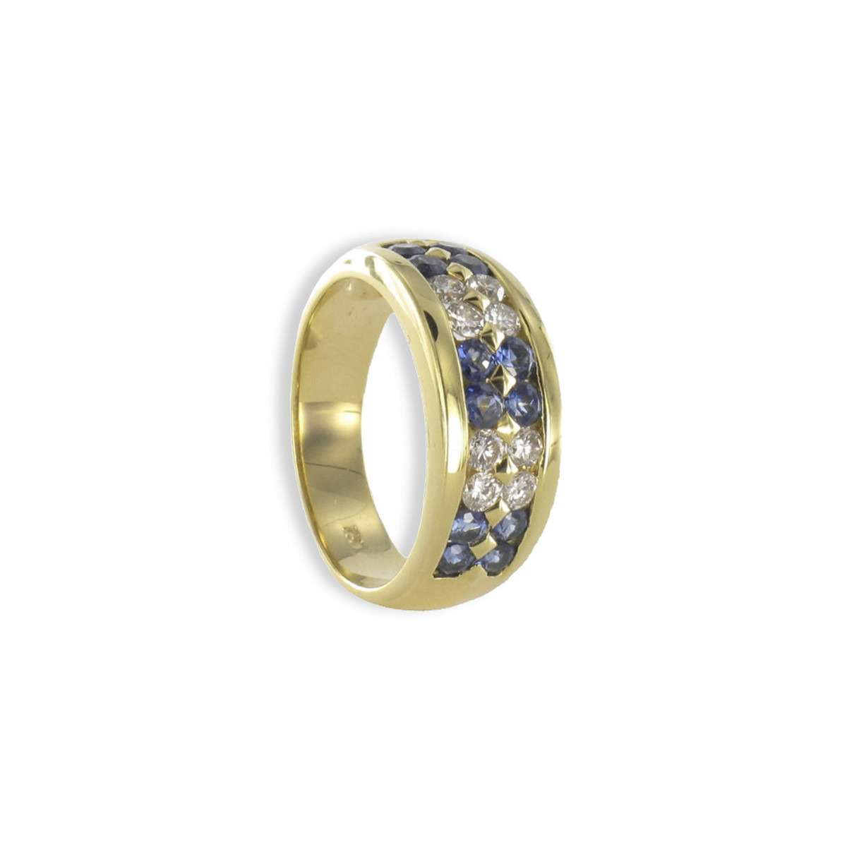 GOLD RING 5 FLOWERS DIAMONDS AND SAPPHIRES