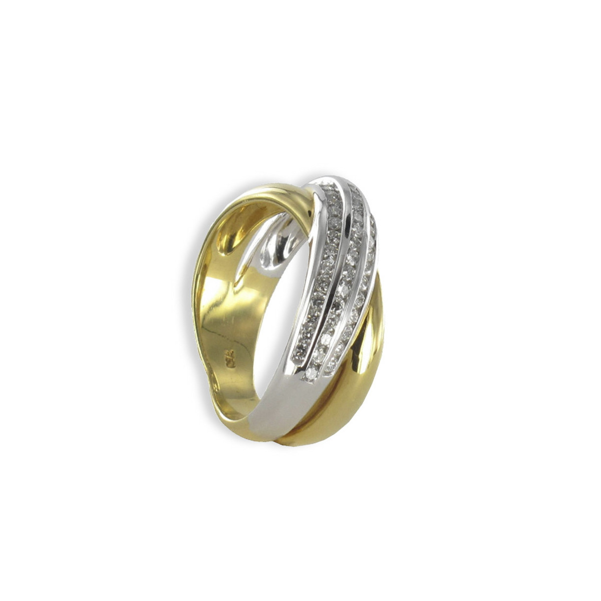 GOLD CROSSED RING WITH DIAMONDS