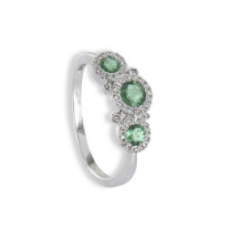 GOLD RING WITH 3 EMERALD AND DIAMONDS