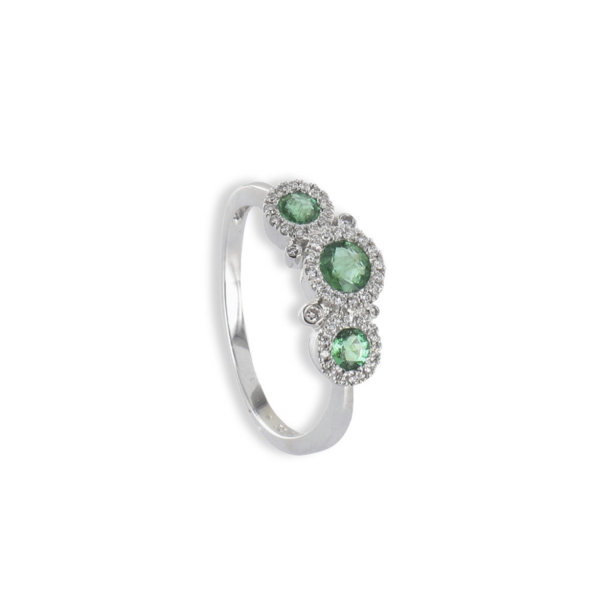 GOLD RING WITH 3 EMERALD AND DIAMONDS