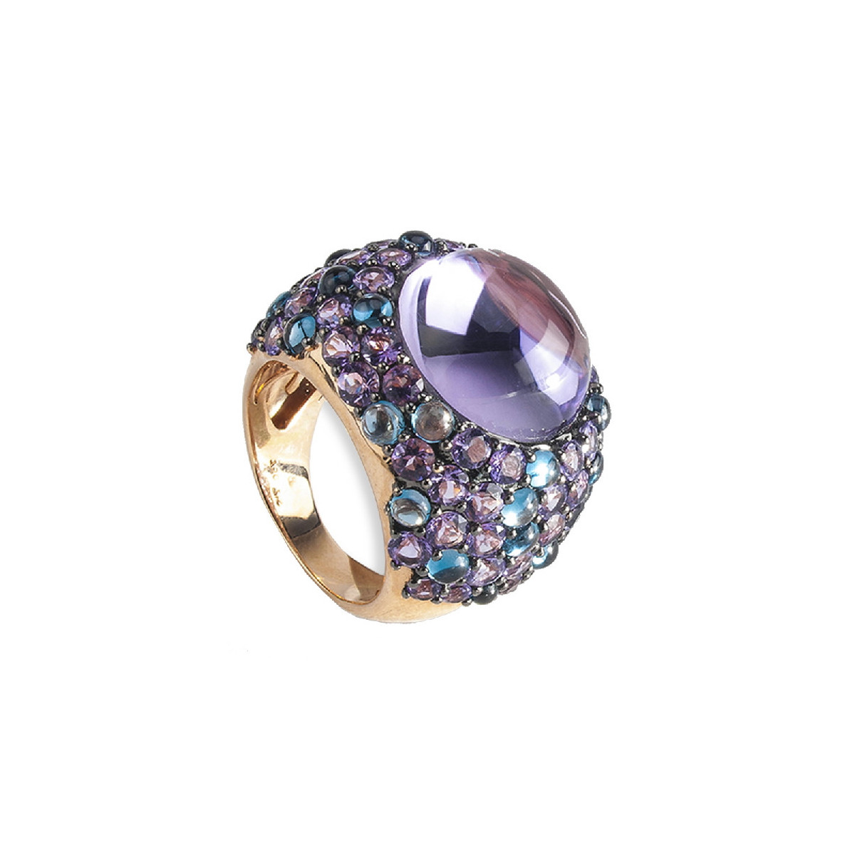 18 KTES ROSE GOLD RING WITH AMETHYSTS