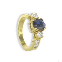 ANILLO ORO ZAFIRO OVAL Y DIAMANTES