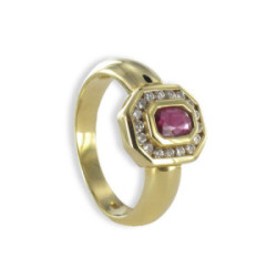 ANILLO ROSETON ORO RUBI Y DIAMANTES 0,20 KTES