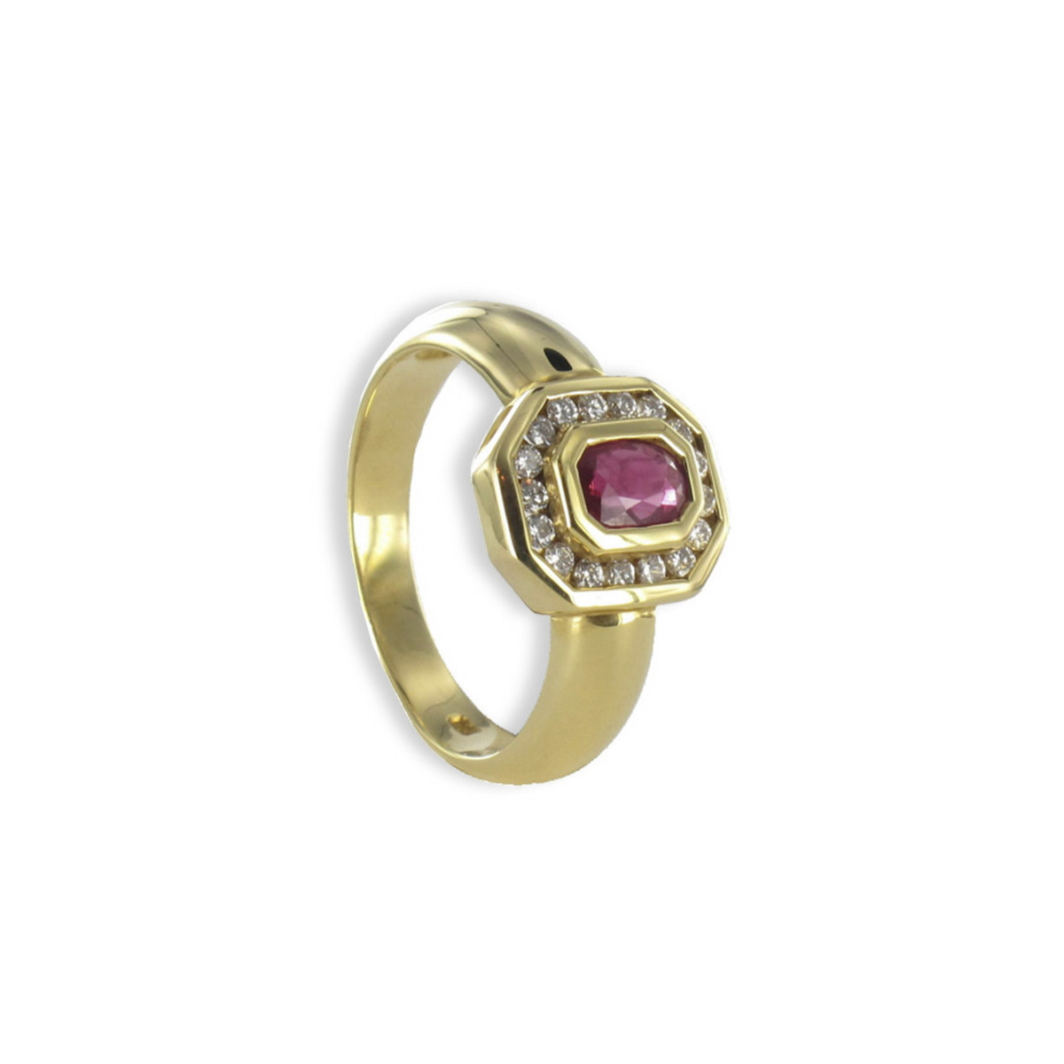 GOLD RING RUBY AND DIAMONDS 0.20 KTES
