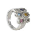 DESIGN RING WITH COLORED STONES AND DIAMONDS