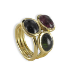 GOLD RING WITH GARNET AND TOURMALINES