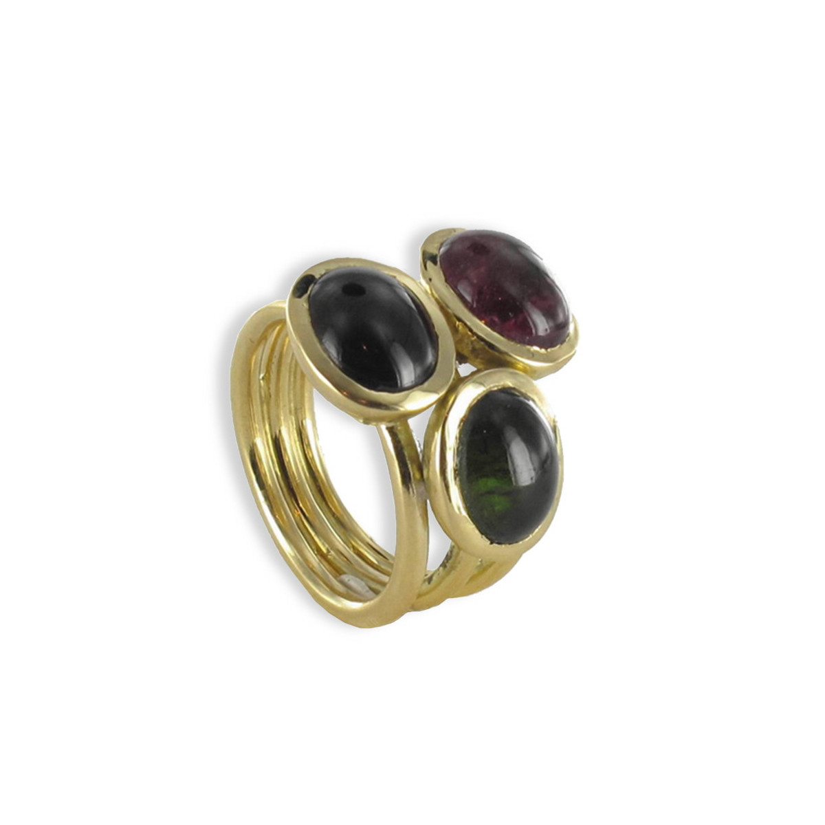 GOLD RING WITH GARNET AND TOURMALINES