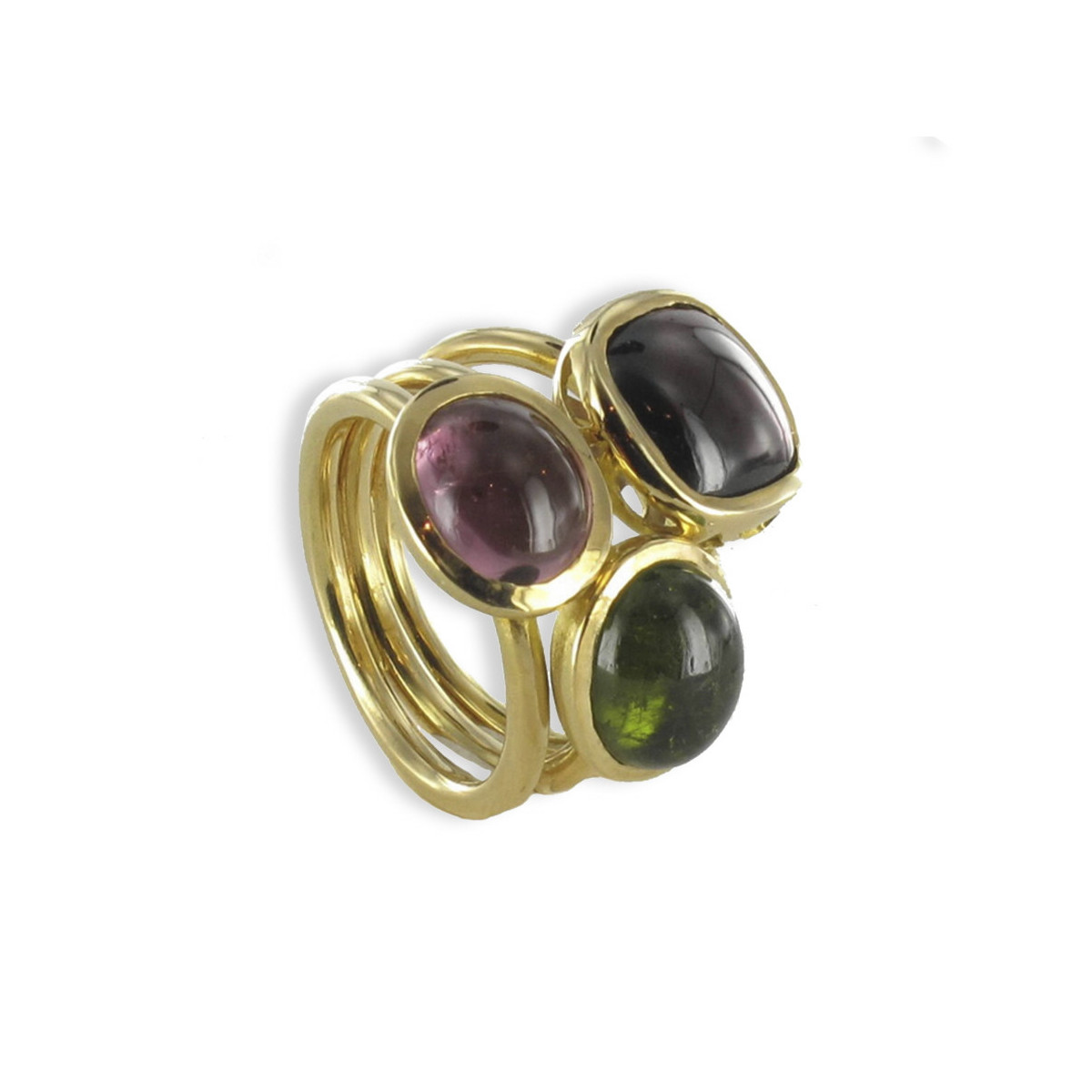 GOLD RING WITH GARNET AND TOURMALINES