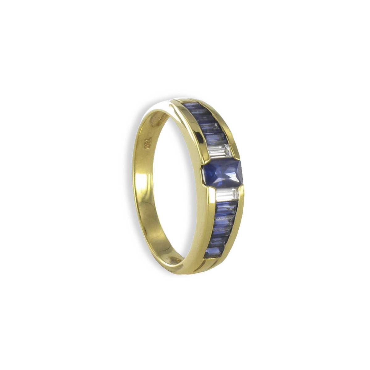 GOLD SAPPHIRES AND 2 DIAMONDS RING