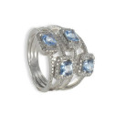 ANILLO 4 TOPACIOS AZULES Y DIAMANTES