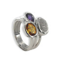 RING WITH DIAMONDS AND 2 SEMI-PRECIOUS STONES